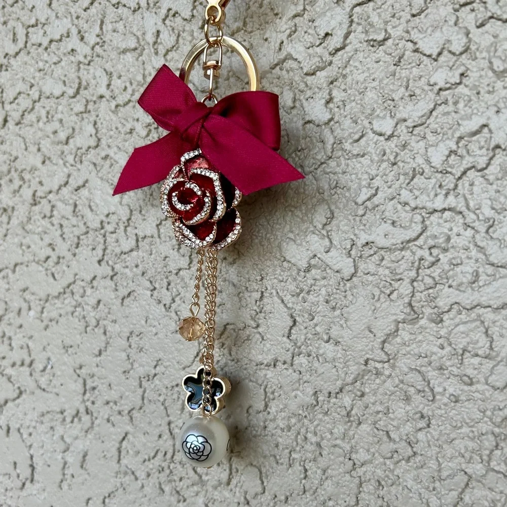 Luxe Burgundy Floral Keychain/Bag Charm